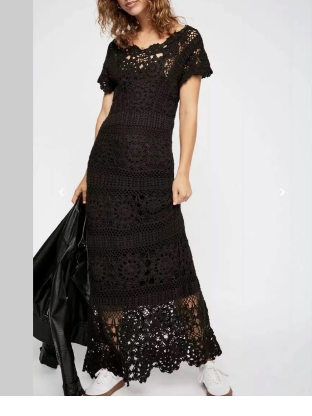 Free People Fairytale Forest Black Crochet Maxi Dress. Small